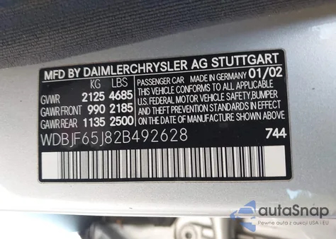 2002 Mercedes-Benz E 320 Special Edition from USA, damaged, VIN WDBJF65J82B492628